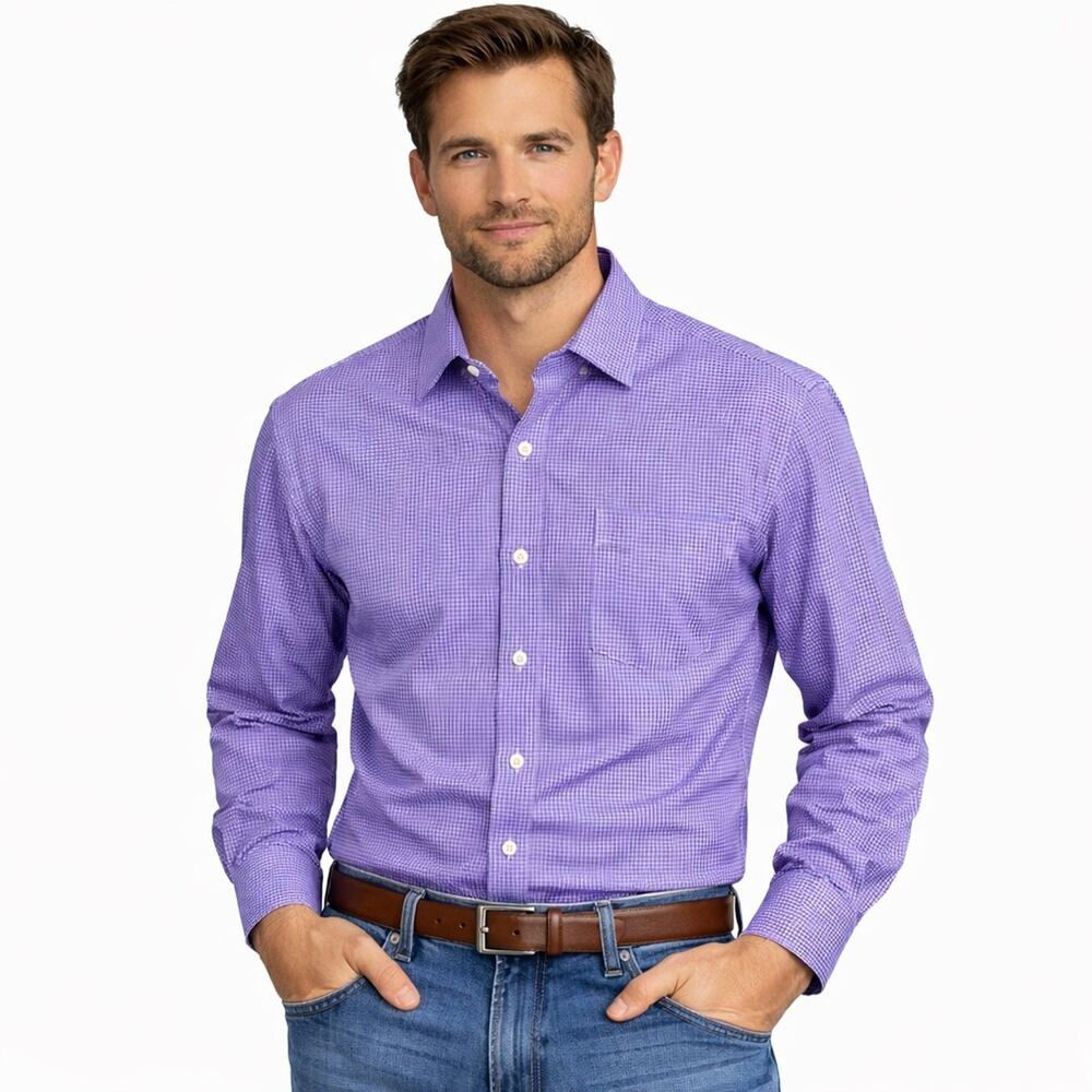 Ted Baker Mens Dress Shirt Endurance Purple Gingham 16 Neck 32/33 Sleeve